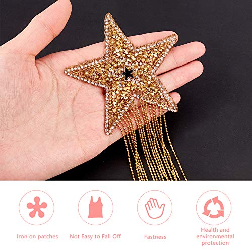 Fingerinspire 4Pcs Rhinestone Star Iron On Patches With Chains Tassel Sparkling Clothes Repair Patches Fashion Appliques Badge For Clothing Dress Hat Bag Jacket Shoes Garment Diy Decoration (4 Colors) #TOP2