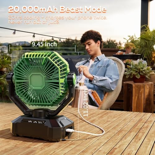 Image of Besecou 20000mAh Rechargeable Portable Fan for Home with LED Emergency Light, 8 High Speeds Wind Battery Table Fan Rechargeable Big Size with Remote Control,Kitchen Fans for Cooking Green