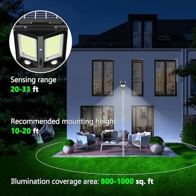 Solar Flood Lights Outdoor, Solar Dusk to Dawn Light Waterproof Motion Sensor Aluminum Lighting 3 Modes with Remote 12500 mAh Bright White for Street, Wall, Pole, Garage