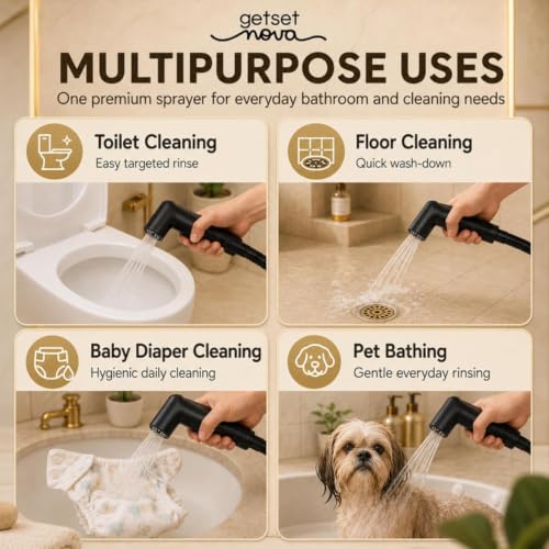 Image of Jet Spray Pipe for Toilet 1.5 Meter, Health Faucet Replacement Hose, Leak-Proof Flexible Stainless Steel Bathroom Hose, Universal Bidet Spray, Easy Install. (ZeroBlock Black Gun Only)