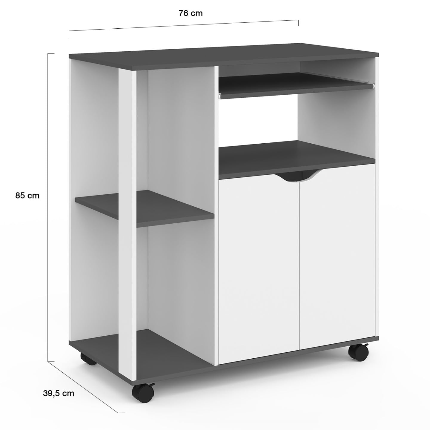 IDMarket - Aparador COSI, de madera blanca y tablero gris, 76 cm de largo
