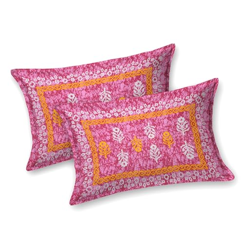 Image of RajasthaniKart 100% Cotton 180 TC King Size BEDSHEET with 2 Pillow Cover - 90X108 (Suitable for King Size Bed Sheet or Double Bed, Pink Booty Jaipuri, 5299)