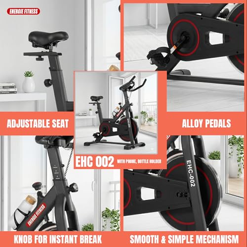 Image of Spin Bike Exercise,12kg Flywheel | 8 Level Resistance & Adjustable Seat with130kg Capacity Cardio Bike LCD Display with multiple Tracking EHC-02 Indoor Cycling Stationary Bike for Home & Gym