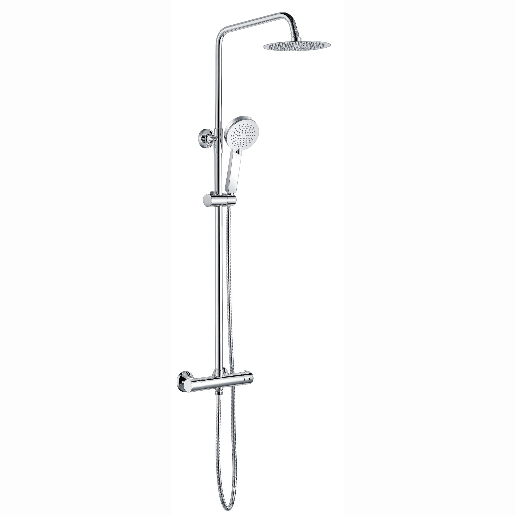 Enki Chrome Dune, Sh0587, Thermostatic Shower Set 38 Degrees, Solid Brass, Overhead Shower, Hand Shower, Anti-Scald Device, Contemporary Design, 1-Year Guarantee