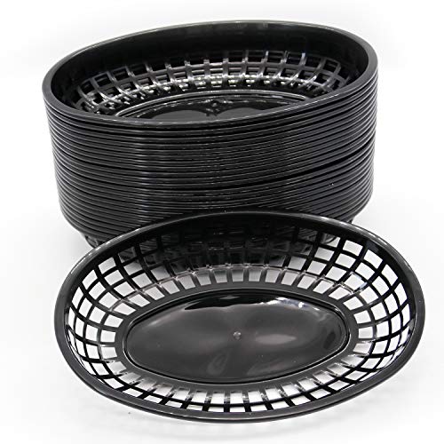 Foodservice Fast Food Baskets 9.25 x 6 inch Oval Set of 24 Black - Thumbnail 2