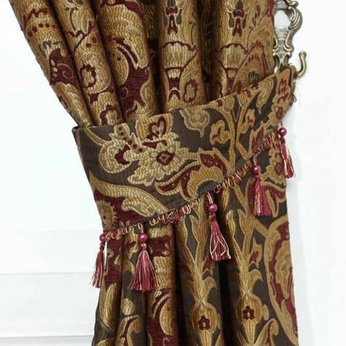 THL Chenille Blackout Heavy Jacquard Luxury Curtain Pair Pencil Pleat Fully Lined Burgundy, 66 x 54 - Image 3