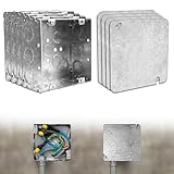 (4 Pack) Airmont Products 4-11/16” Square Electrical Box and Cover Kit, UL Listed Welded Metal Junction Box, 2-1/8” Deep, 42 Cu in, Flat Blank Cover with Keyhole and Slotted Mounts