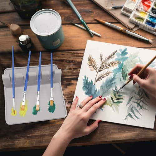 Image of 2 Packs Silicone Paint Brush Holder Paint Brush Stand Rest with 4 Slots Watercolor Oil Acrylic Painting