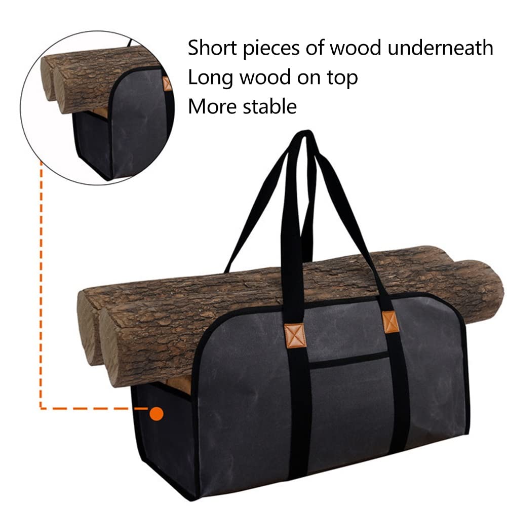 DYK&NX Grande Tela Borsa per Legna da Ardere, Impermeabile Camino Tronchi Borsa di Stoccaggio in Legno, per Caminetti, Stufe a Legna, Legna da Ardere, Campeggio, Spiagge (Grey : Brown)