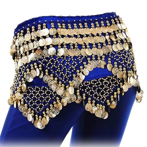 Women's 155Cm Fleece Tribal Hip Scarf with Sequins and Gold Coins for Gypsy Belly Dance Costume Waist Chain Wear