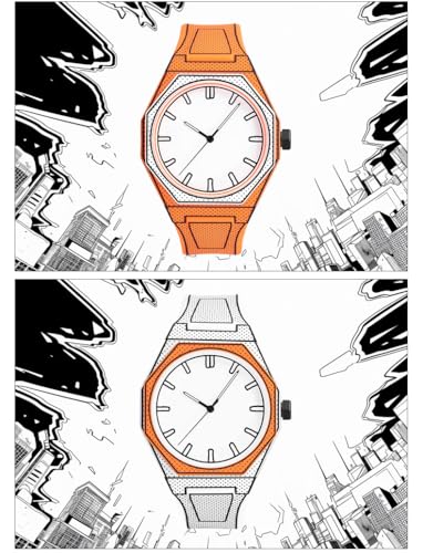 Image of 2D Sketch Watch for Men and Women Simple Analog Casual Wrist Watch with Unique Dial Design