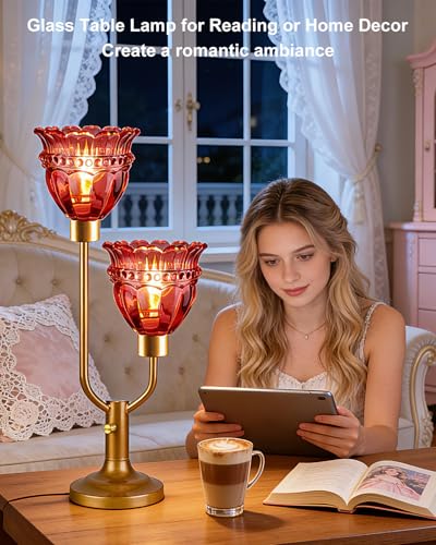 Image of Lightdot Mid Century Modern Red Glass Table Lamp Vintage Lamp Gift Dimmable