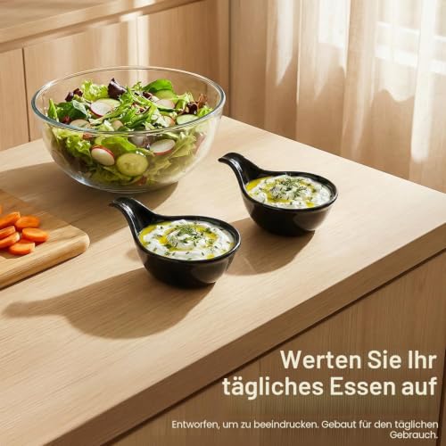 Flexzion Keramik-Dip-Schalen, kleine Schalen zum Dippen mit Griff, Gewürzbecher, Sojasaucenschale, Porzellanauflaufförmchen, Soßenhalter… – Ansicht 2