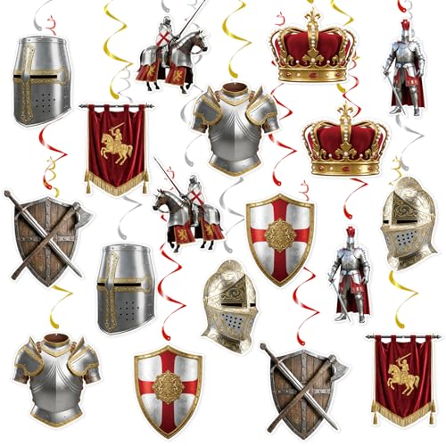Medieval Hanging Swirls, 36Pcs Medieval Knight Ceiling Streamers Knight Crown Shield Whirls Hanging Decorations for Castle Themed Party Supplies