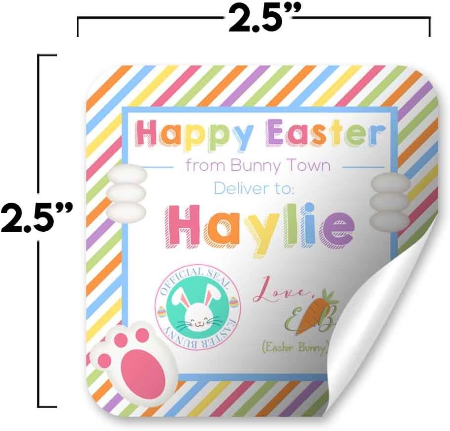 Special Delivery Personalized Easter Gift Tag Stickers 12 Pack 2.5"x2.5" Square Labels, Custom from the Easter Bunny Tags for Easter Gifts, Basket Fillers and Kids Treats by Amanda Creation