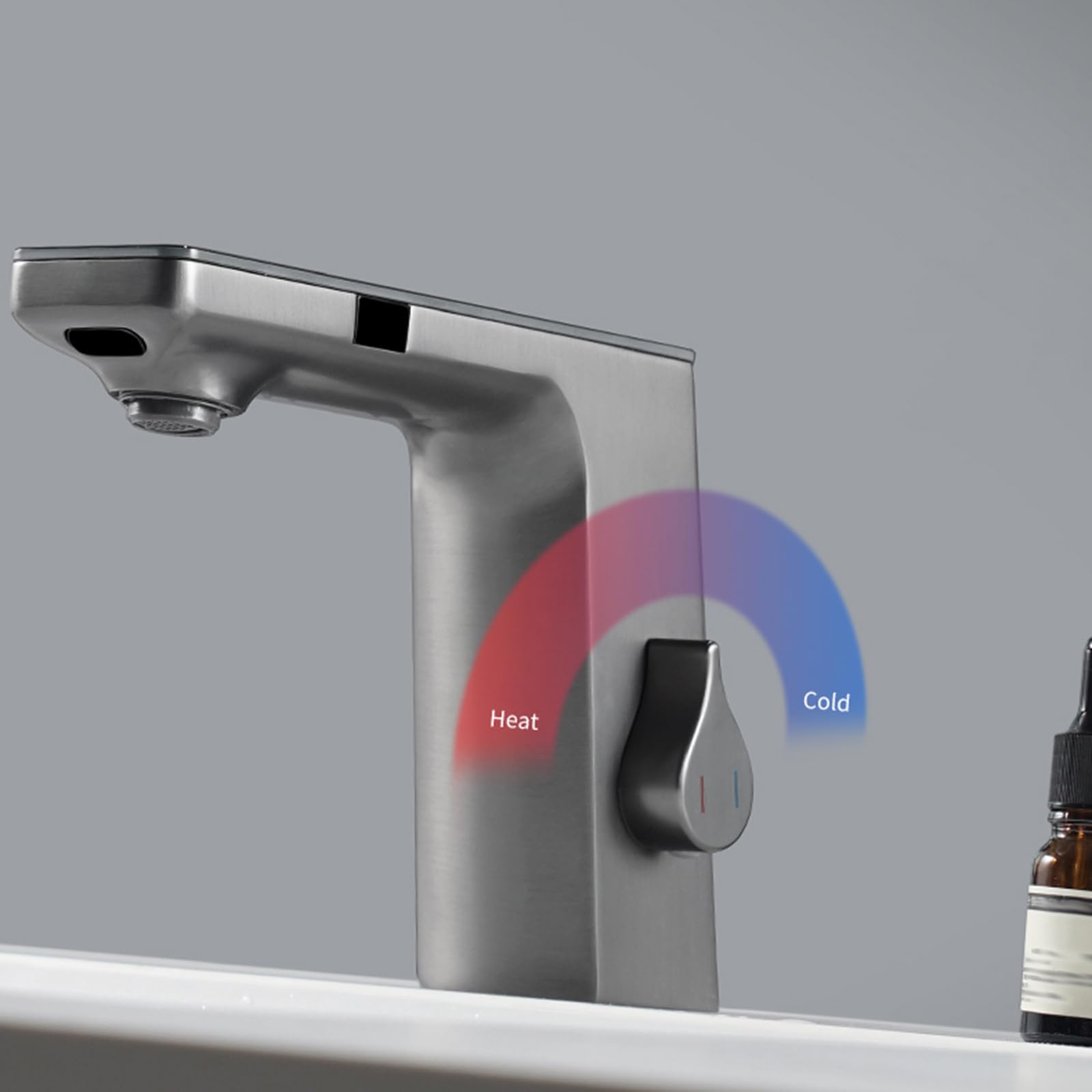 Genérico Grifos de Lavabo Sin Contacto para Baño Mezcladores de Lavabo con Sensor Inteligente Y Pantalla Digital 1 Orificio Cromados