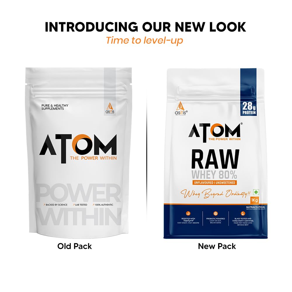 AS-IT-IS ATOM Raw Whey Protein 1kg with Enzymes | 28.5g Protein | USA Labdoor certified | 6.4g BCAA — Amazon image 2