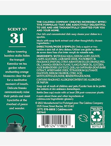 Image of Caldrea Dish Soap, Dishwashing Liquid Made with Soap Bark, Aloe Vera, Orange Peel and Ylang Ylang Flower Essential Oils, Orange Blossom Bamboo Scent, 16 oz