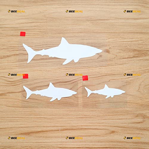 Image of Shark Silhouette Great White Shark Fish Sticker Decal Vinyl 10152-3 Pack White, 3 Inches, 4 Inches, 6 Inches - No Background for Car Boat Laptop Cup Phone