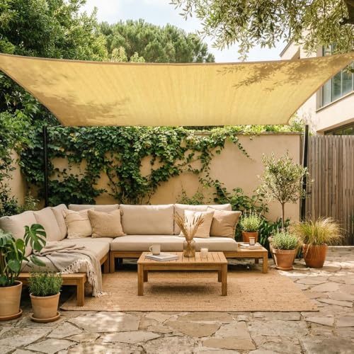Amgo 8' x 14' Beige Rectangle Sun Shade Sail Canopy Awning, UPF50+ AGTAPR0814, 95% UV Blockage...