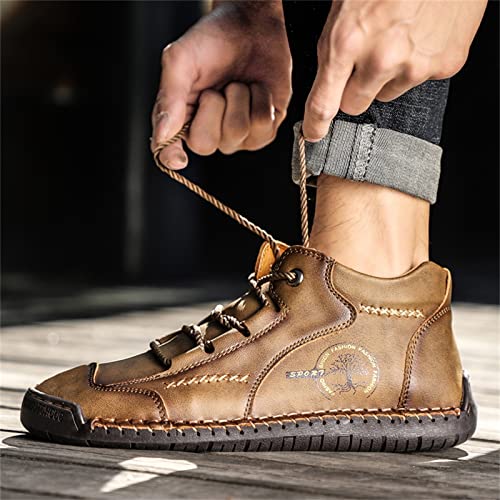 Mens Walking Shoes Fashion Casual Slip On Loafers Oxfords Shoes Leather Lace Up Ankle Boots Office Hiking Work Shoes For Man Khaki Size6.5 #TOP2