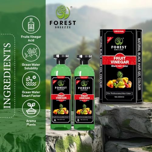 Image of Forest Breeze Fruit Vinegar Professional Black Hair Color Gel - Natural Black Hair Dye for Full Grey Coverage 500ml x2 - Gel Form