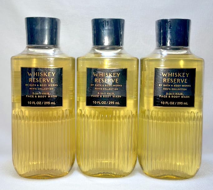 3 WHISKEY RESERVE For Men 3 in 1 Hair Face bath Body Wash Shower Gel 10 oz