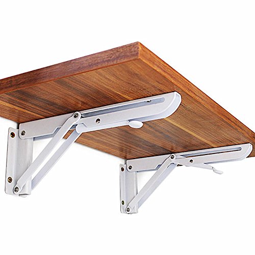 Douper Heavy Duty Wall Mounted Folding Shelf Brackets Cold Roll Steel in White Baking Finish with Mounting Screws Max Load 150lb (Board Not Included) (1 Pair)