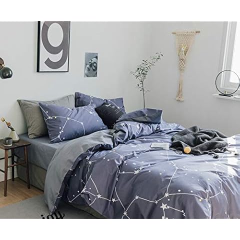 Haru Homie 100% Cotton Duvet Cover Reversible Sateen Star Maps 2pcs Bedding Set with Zipper Closure - Comfortable, Breathable, Fade Resistant and Extremely Durable,Twin Cover