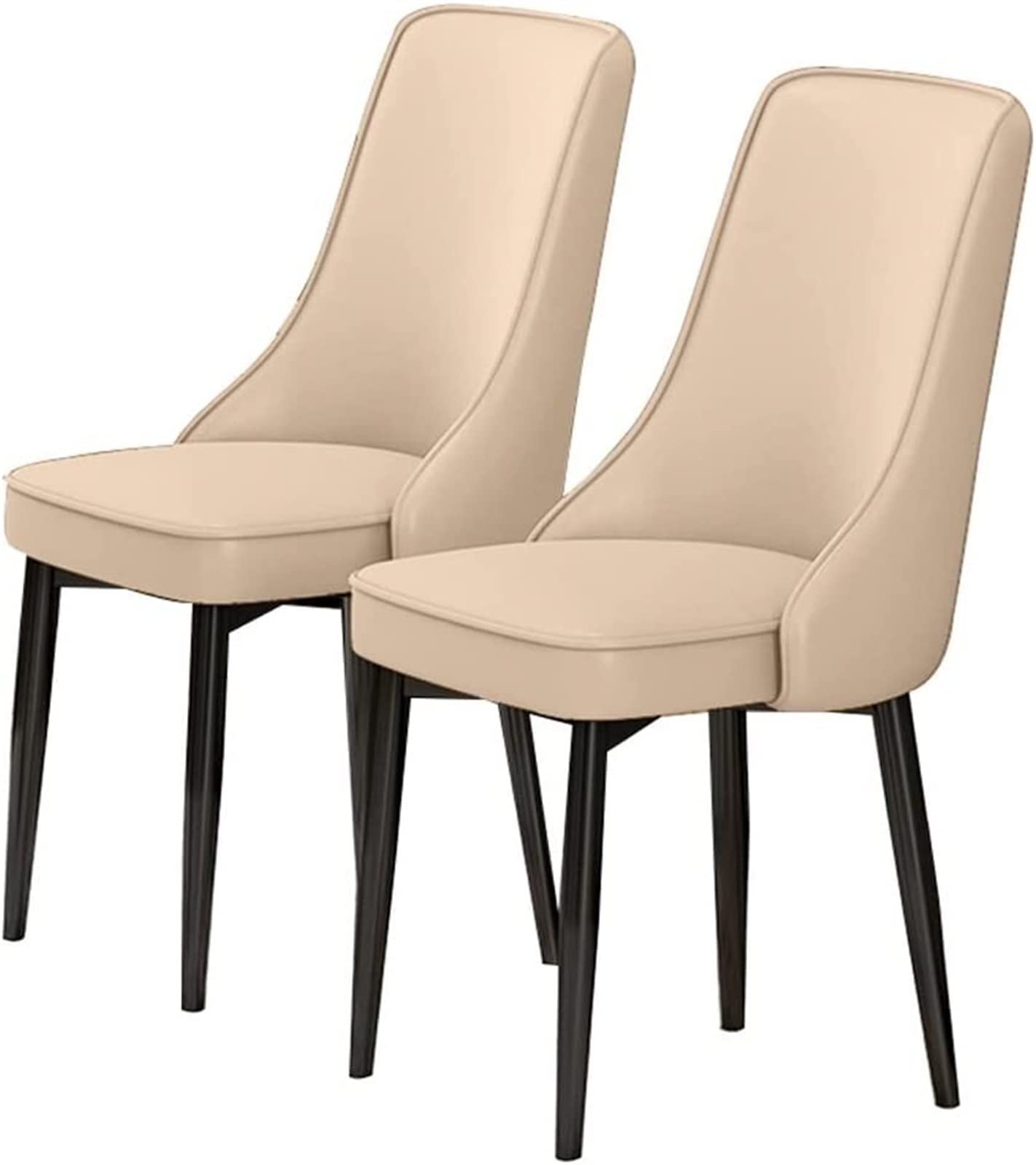 SJIALEN Modern Dining Chairs Set of 2, for Lounge Kitchen Bedroom Dining Chairs PU Leather High Back Padded Soft Seat Carbon Steel Legs Kitchen Chair (Color : Beige, Size : 48x45x92cm)