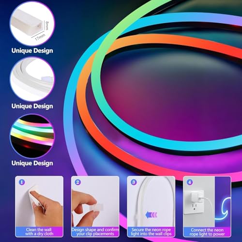 RGBIC Neon Rope Lights 6.6ft con Control APP y Clips miniatura 2