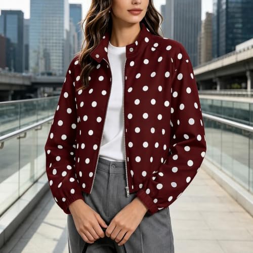 SHOPESSA Women Polka Dot Jacket Zip Up Cropped Bomber Jackets with Pockets - image 5