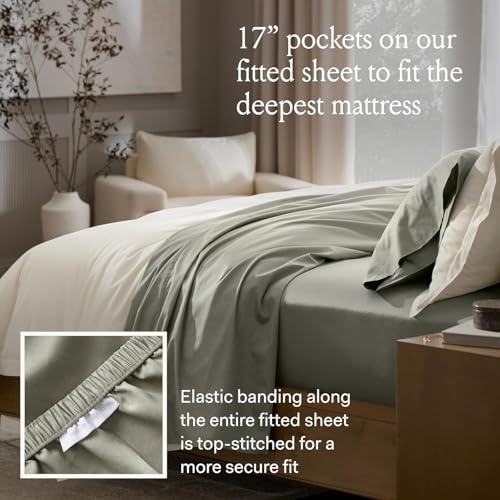 Image of BOLL & BRANCH Signature Hemmed Sheet Set - Split King, Hydrangea - Luxury 100% Organic Cotton - Includes 1 Flat, 2 Fitted, 2 Pillowcases - Buttery Soft