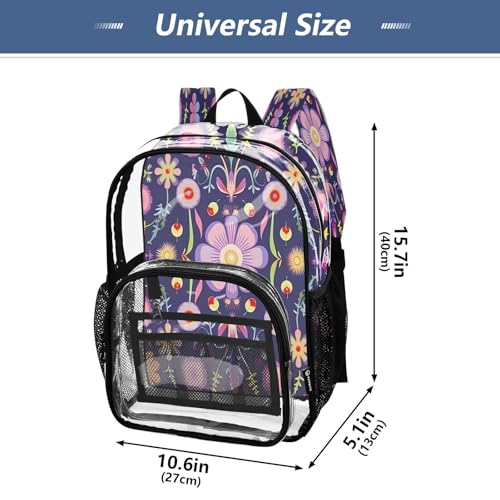 Cute Flower Pattern Clear Backpack - Stadium Approved Large 15.7-inch Waterproof Transparent Bag for Sports, Concerts, Work, Travel#2204