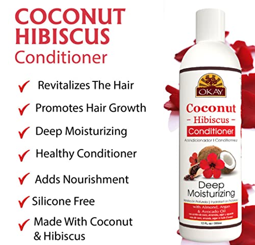 Okay | Coconut Hibiscus Conditioner | For All Hair Types & Textures | Restore - Hydrate - Strengthen | With Almond, Argan & Avocado Oil | Free Of Paraben, Silicone, Sulfate | 12. Oz #TOP4