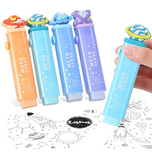 Weekgrat 4 Pcs Cute Sliding Retractable Pencil Erasers Planet Kawaii Push Pull Design Kawaii...