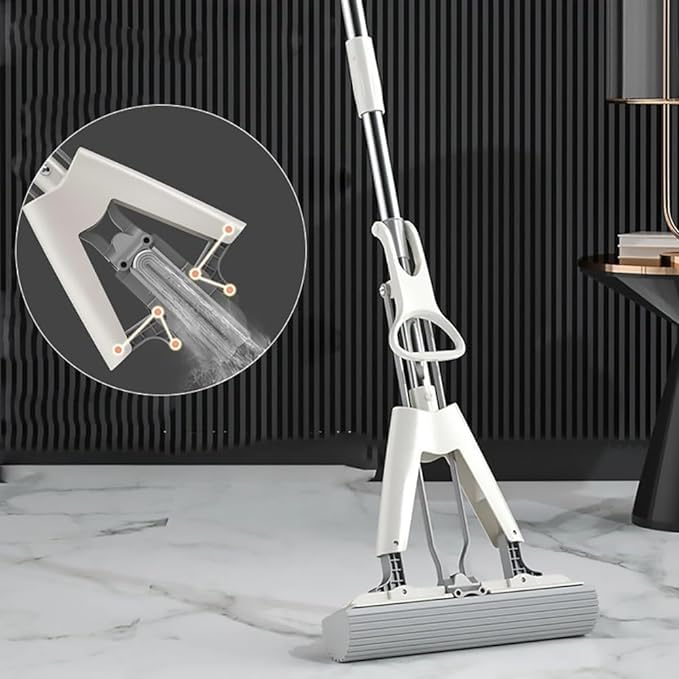 PVA Folding Sponge Mop, Telescopic Handle Folding Squeeze | Household Cleaning Tool | Best for Kitchen, Tiles, Multi-Surface Hard Floor