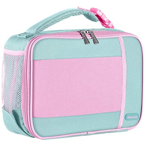 Amersun Kids Insulated Lunch Box, Lunch cooler with Water Bottle Holder, Keep Food Warm Cold School Lunch Bag for Kids Teen Girls Boys, Lunch Tote Bag for Children, Light Pink New Cover