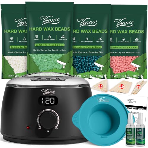 Image of VENNCO Waxing Kit for Hair Removal, Digital Wax Warmer Kit with LED Display | 4 Bags Hard Wax Beads for Sensitive Skin, At Home Brazilian Bikini Face Body Wax Kit for Women Men