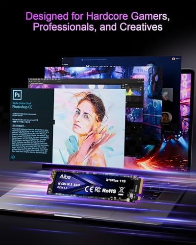 Image of Aiibe X16Plus 1TB NVMe M.2 SSD Internal Solid State Drive PCIe 4.0 M.2 2280 1TB SSD Read Speeds Up to 7450MB /s for Laptop, PC, Gaming, Video Editing, PS5