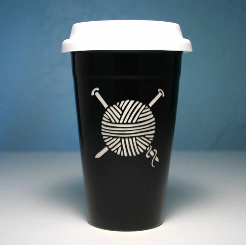 KNITTING YARN Travel Mug - BLACK