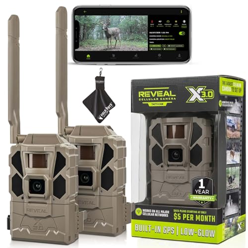 TACTACAM Reveal X Gen 3.0 Cellular Trail Camera - Multi Carrier, HD Photos & Videos, Pre-Installed Antenna, Built-in GPS, Best Battery Life, Low-Glow, Fast Trigger Speed + Cleaning Cloth | 2PK
