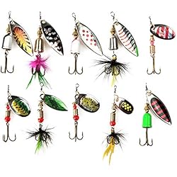 Señuelos Evia Bogoro 10Piezas Señuelos de Pesca Kits, Señuelos Pesca Accesorios Cebos Artificiales Articulos de Pesca con Ganchos Señuelo para Pescar Estuche para Señuelos con Accesorios con Triángulo Ganchos