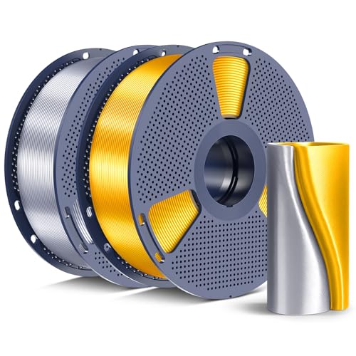 Image of SUNLU Silk PLA+ Filament 1.75mm, Chrome Like Gloss Finish, Smooth Silk Texture, Upgraded Formula for Stable Printing, 2kg(4.4lbs) PLA Plus 3D Printer Filament, Gold+Silver