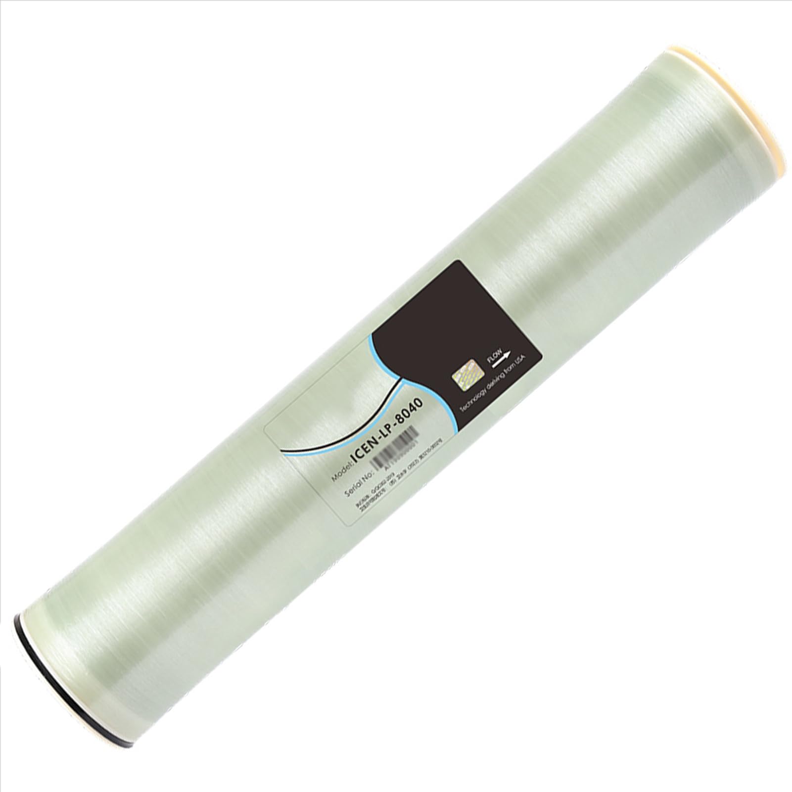 Membrana de ósmosis inversa comercial LP-8040 de 8" x 40", de baja presión y eficiencia energética, filtración de agua de 10 000 GPD, para uso comercial y residencial.