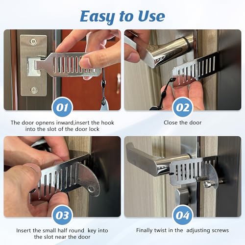 2 Pack Security Portable Door Lock Without Drilling, Stainless Steel Travel Safety Pocket Lock with 2 Storage Bag for Traveling Hotel Apartment School Bedroom Personal Protection - Image 5