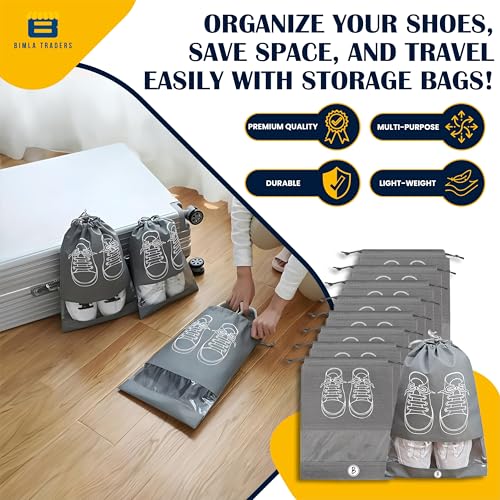 Image of Shoe Bag for Travel & Storage | Water-Resistant Shoe Organizer for Men & Women | Portable, Foldable Shoe Cover for Luggage & Closet | Travel Accessories for Footwear Protection (Grey,Pack of 9)