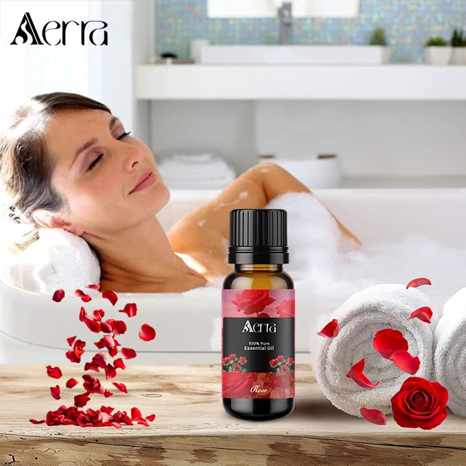 Image of Aerra Rose Essential Oil (15ml) - Pure Aroma Oil for Diffuser, Puja, DIY - Floral Scent