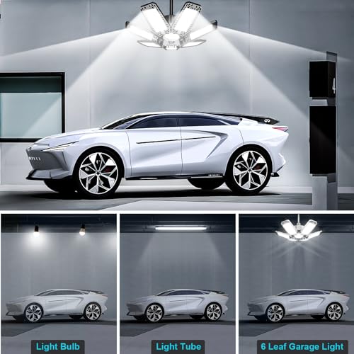 led garage light 2 pack - 200w 20000lm 6500k led garage ceiling lights with 71 adjustable panels shop lights screw in e26 e27 bulb socket for workshop storage room basement warehouse