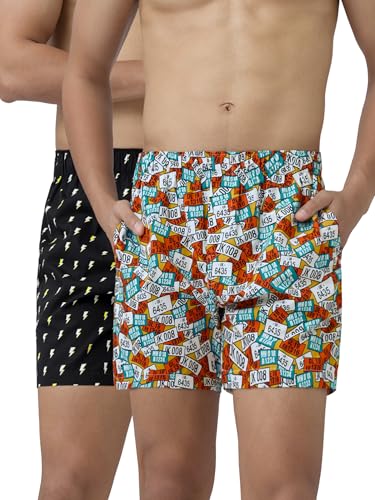 Image of XYXX Men's Remix Regular Fit Cotton Printed Boxer with Dual Pocket & No Marks Waistband (Pack of 2)